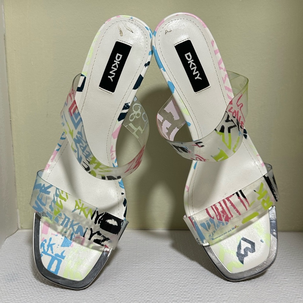 DKNY Bronx Stiletto Heel Sandals Slip On Women's Size 8.5 Multicolor